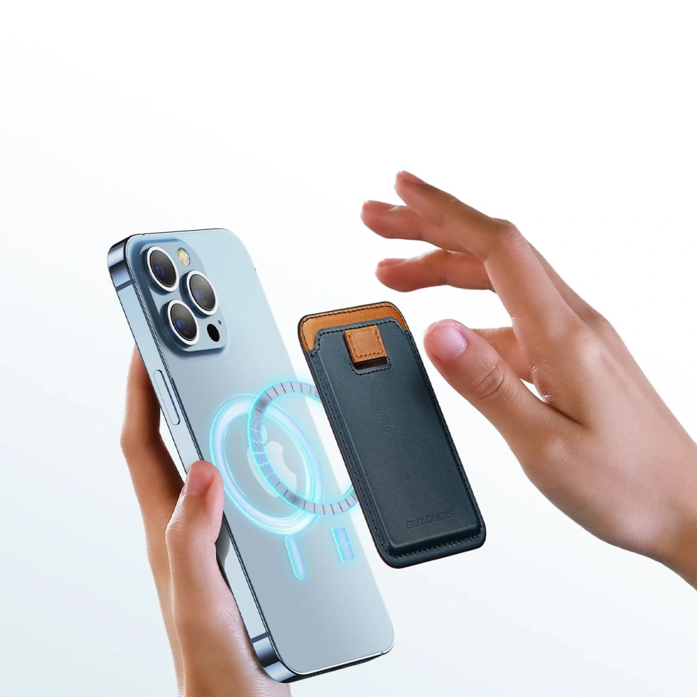 Kieszeń na karty Dux Ducis Magnetic Leather Wallet MagSafe do iPhone Anti-RFID niebieskie