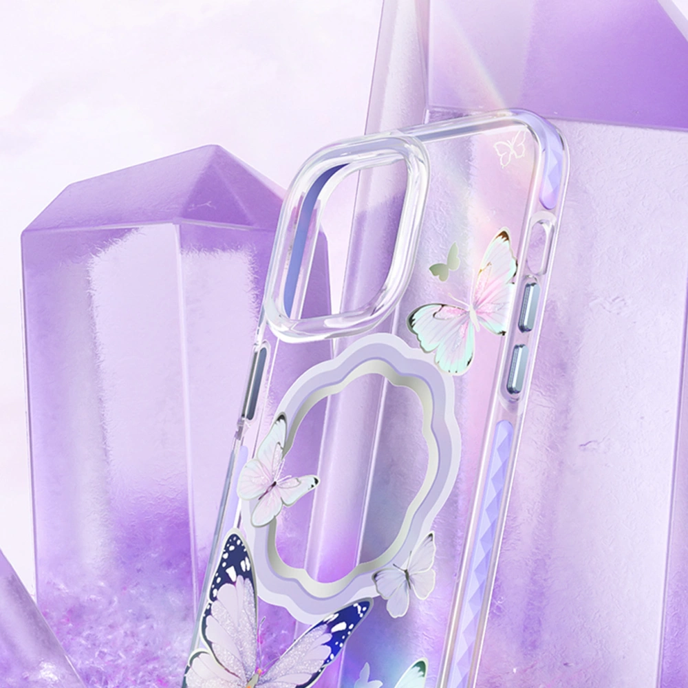 Etui Kingxbar Butterfly MagSafe Apple iPhone 14 fioletowe