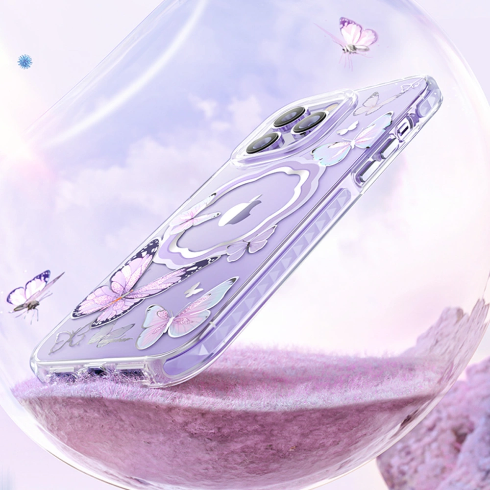 Etui Kingxbar Butterfly MagSafe Apple iPhone 14 fioletowe