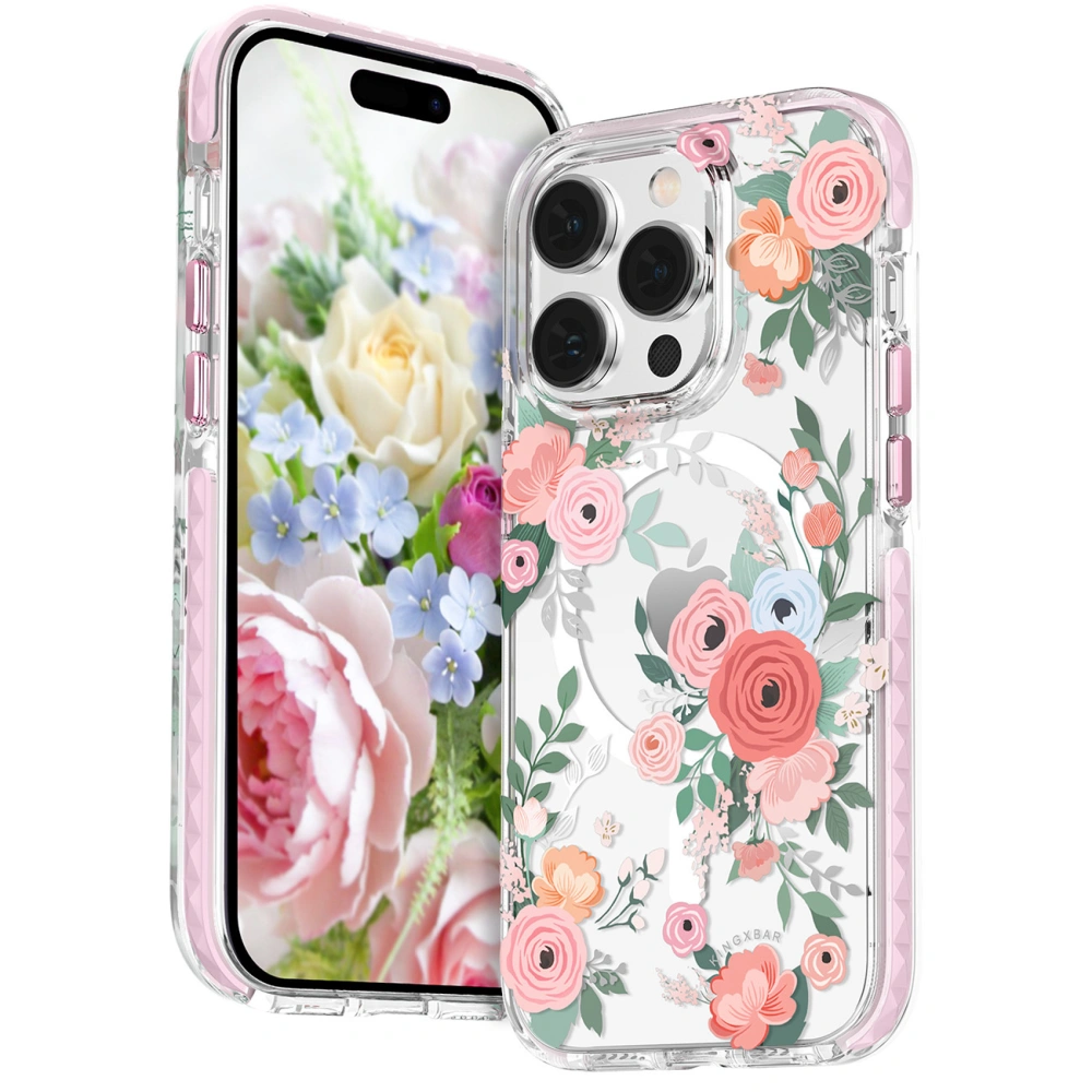 Etui Kingxbar Flora MagSafe Apple iPhone 14 rose