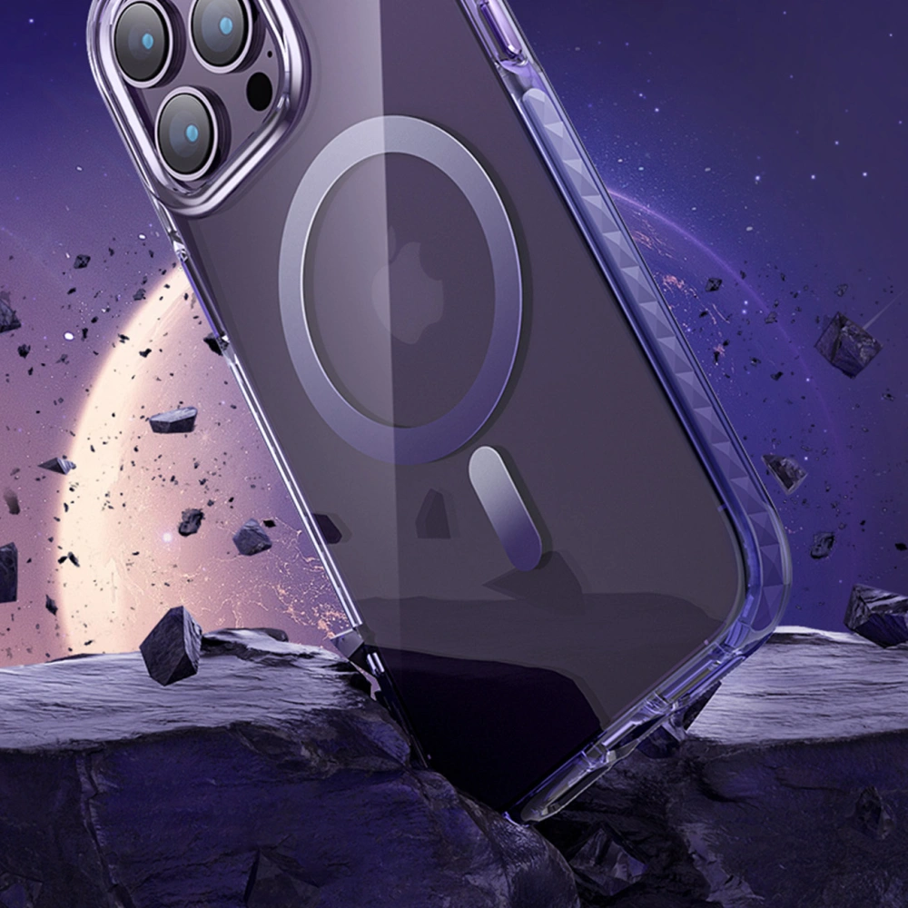 Etui Kingxbar PQY Ice Crystal MagSafe Apple iPhone 14 Pro różowo-niebieskie