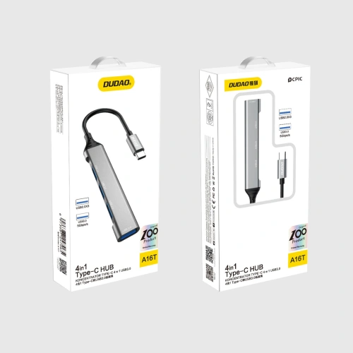Kup Dudao HUB 4in1 USB-C/4x USB-A(3 x USB 2.0/USB 3.0) 6,3cm negru (A16T) - DDA253 - {ean13} - Sklep Home Screen