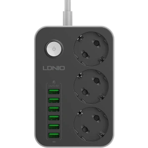 Listwa zasilająca z 3 gniazdami AC, 6x USB, LDNIO SE3631, 1.6m (czarna)