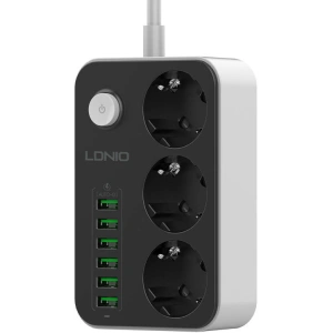 LDNIO SE3631 Power Strip, 3x AC, 6x USB 1.6m (black)