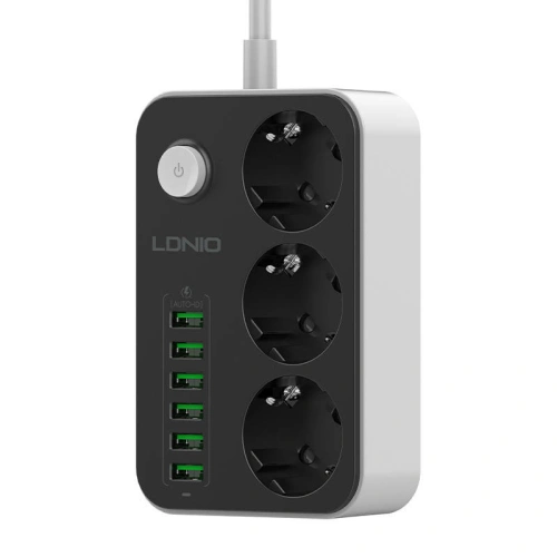 Buy LDNIO SE3631 Power Strip, 3x AC, 6x USB 1.6m (black) - LDN6 - {ean13} - Home Screen Store Europe