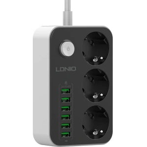 LDNIO SE3631 Power Strip, 3x AC, 6x USB 1.6m (black)