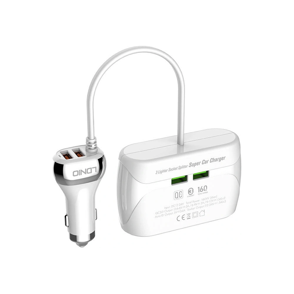 Ładowarka samochodowa z rozdzielaczem LDNIO C504Q, 3x USB (biała)