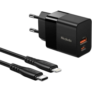 Kup Ładowarka sieciowa Mcdodo CH-1952 USB + USB-C, 20W + kabel USB-C/Lightning (czarna) - MDD5 - {ean13} - Sklep Home Screen