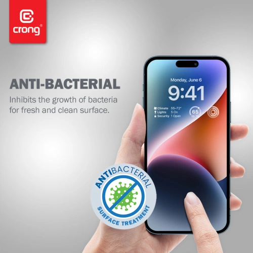 Kup Gehärtetes Glas Crong Anti-Bakteriell 3D Rüstungsglas Apple iPhone 14 Pro + Installationsrahmen - CRG585 - {ean13} - Sklep Home Screen