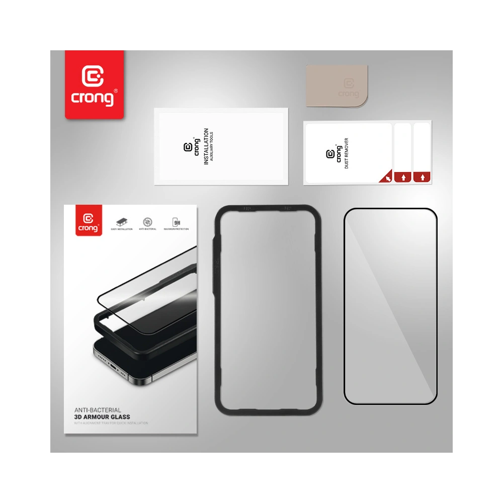 Szkło hartowane Crong Anti-Bacterial 3D Armour Glass Apple iPhone 14 Pro Max + ramka instalacyjna