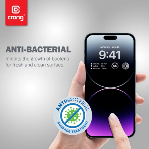 Kup Gehärtetes Glas Crong Anti-Bakteriell 3D Rüstungs-Glas Apple iPhone 14 Pro Max + Installationsrahmen - CRG586 - {ean13} - Sklep Home Screen