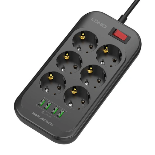 Kup Napájecí lišta se 6 AC zásuvkami, 4x USB, LDNIO SE6403, 2m (černá) - LDN12 - {ean13} - Sklep Home Screen