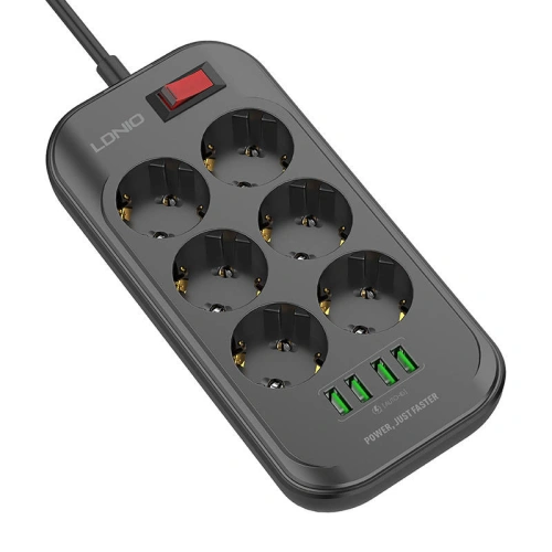 Kup Listwa zasilająca z 6 gniazdami AC, 4x USB, LDNIO SE6403, 2m (czarna) - LDN12 - {ean13} - Sklep Home Screen