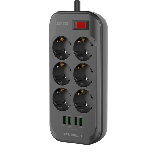 Kup Listwa zasilająca z 6 gniazdami AC, 4x USB, LDNIO SE6403, 2m (czarna) - LDN12 - {ean13} - Sklep Home Screen