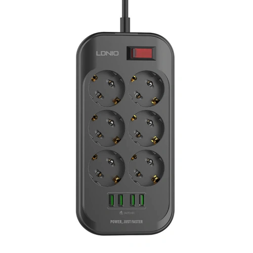 Kup Listwa zasilająca z 6 gniazdami AC, 4x USB, LDNIO SE6403, 2m (czarna) - LDN12 - {ean13} - Sklep Home Screen