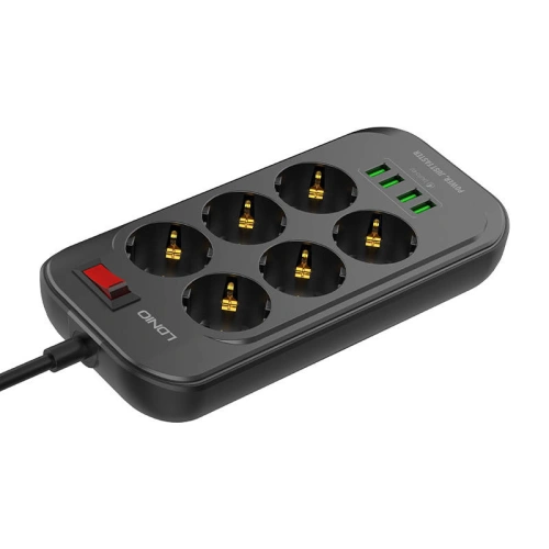 Kup Napájecí lišta se 6 AC zásuvkami, 4x USB, LDNIO SE6403, 2m (černá) - LDN12 - {ean13} - Sklep Home Screen