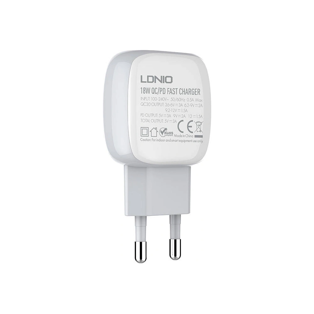 Ładowarka sieciowa LDNIO A2313C, USB + USB-C, PD + QC 3.0, 20W (biała)