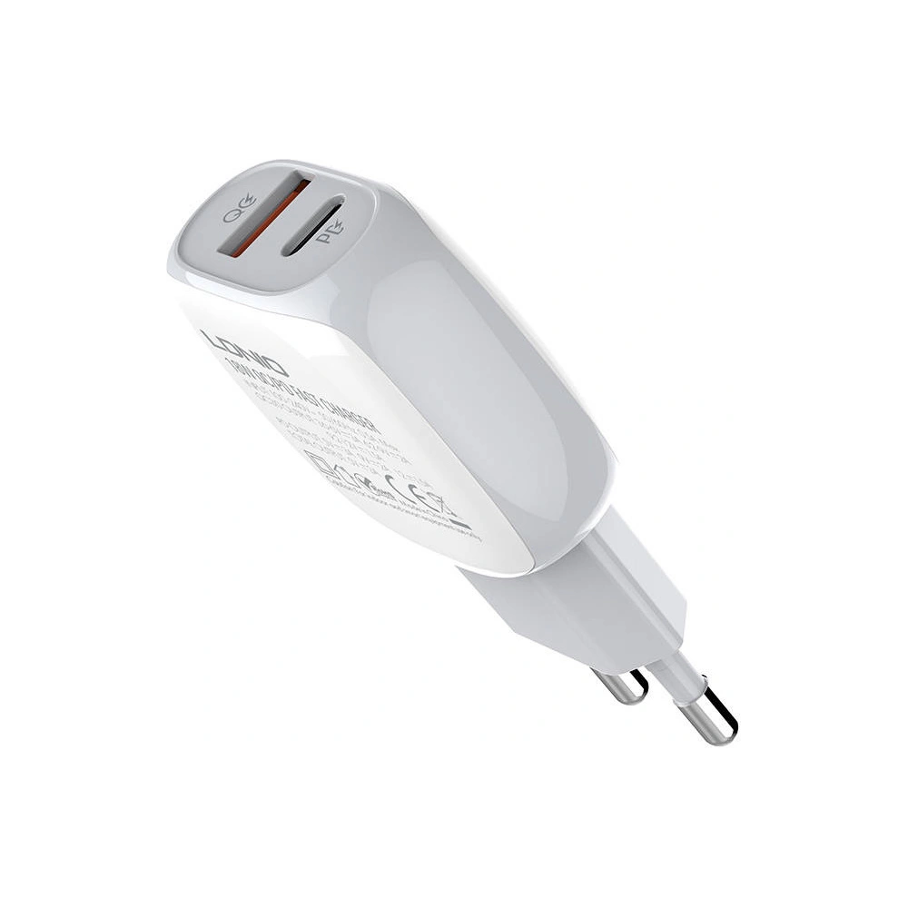 Ładowarka sieciowa LDNIO A2313C, USB + USB-C, PD + QC 3.0, 20W (biała)