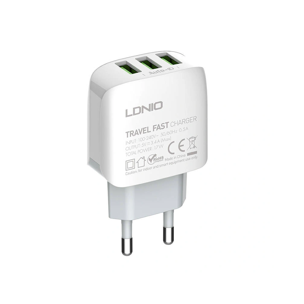Ładowarka sieciowa LDNIO A3312, 3x USB, 17W (biała)