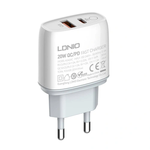 Kup Încărcător de rețea LDNIO A2424C, USB + USB-C, PD + QC 3.0, 20W (alb) - LDN18 - {ean13} - Sklep Home Screen