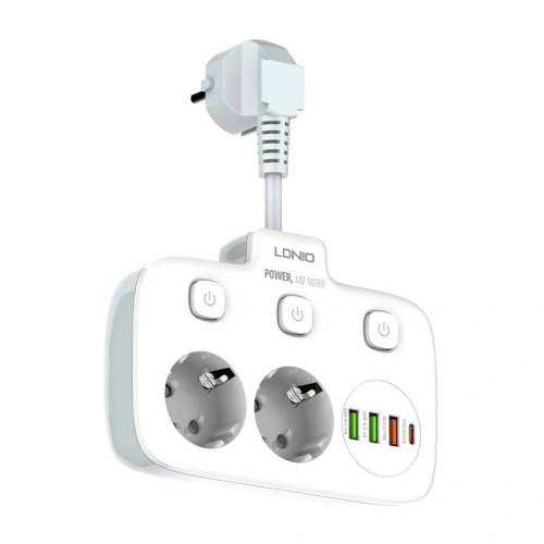 Kup Listwa zasilająca z 2 gniazdami AC, 3x USB, USB-C, LDNIO SE2435, 2500W (biała) - LDN20 - {ean13} - Sklep Home Screen