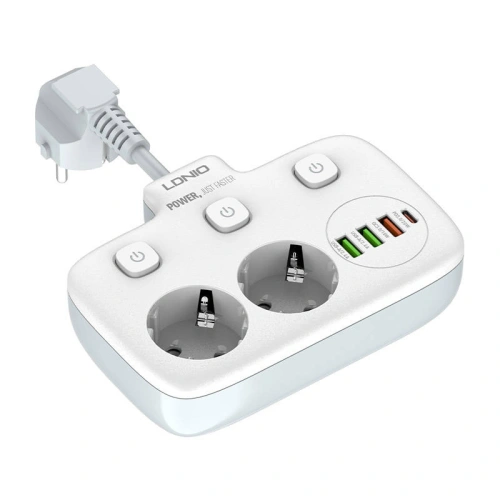 Kup Prelungitor cu 2 prize AC, 3x USB, USB-C, LDNIO SE2435, 2500W (alb) - LDN20 - {ean13} - Sklep Home Screen