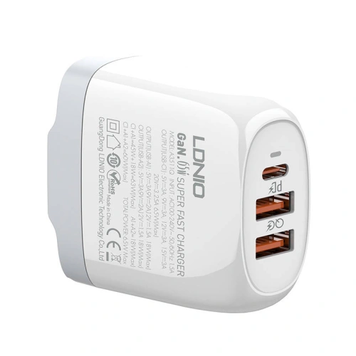 Kup Nabíječka sítě GaN LDNIO A3511Q, 2x USB + USB-C, 65W (bílá) - LDN21 - {ean13} - Sklep Home Screen