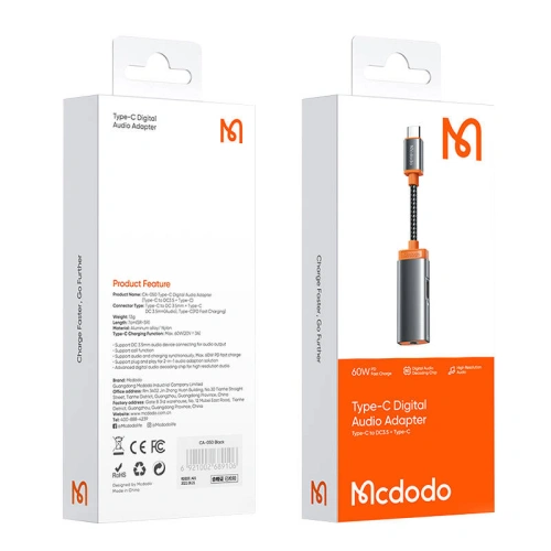Buy Mcdodo CA-0500 Adapter USB-C/mini jack 3.5m + USB-C, PD 60W (black) - MDD31 - {ean13} - Home Screen Store Europe