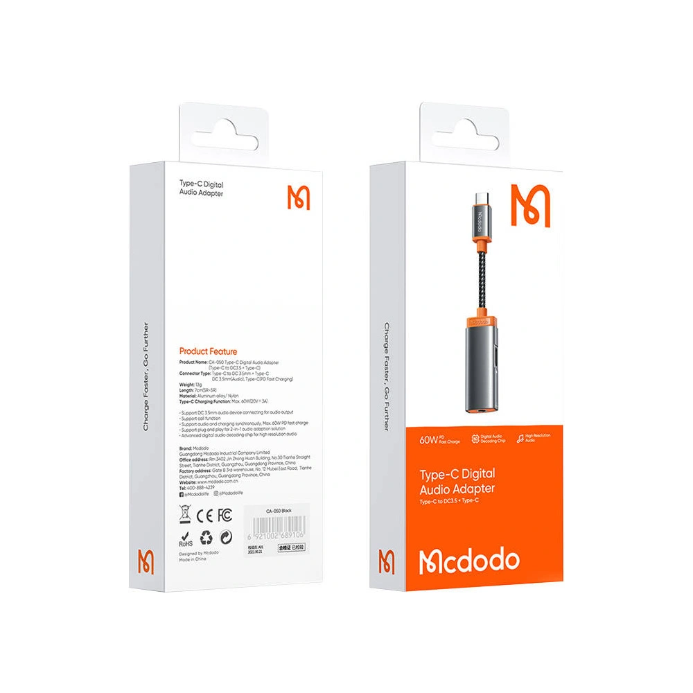 Adapter Mcdodo CA-0500 USB-C/mini jack 3.5m + USB-C, PD 60W (czarny)