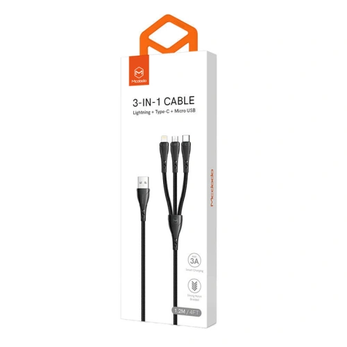 Kup Kábel Mcdodo CA-6960 3w1 USB-A/USB-C - Lightning - microUSB, 1.2m (fekete) - MDD48 - {ean13} - Sklep Home Screen