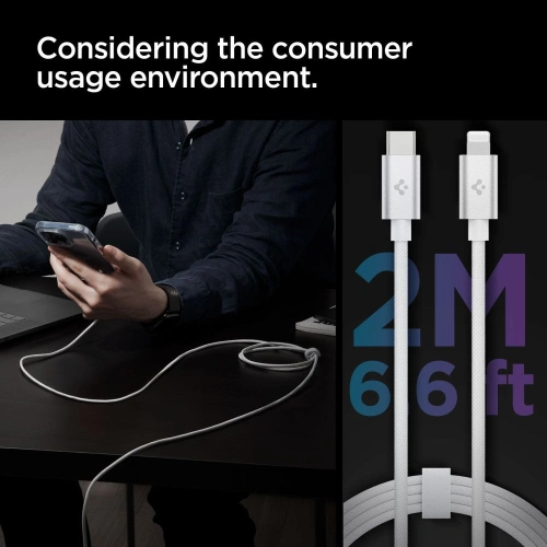 Kup Kabel Spigen PB2200 ArcWire USB-C/Lightning 200cm Weiß - SPN2761 - {ean13} - Sklep Home Screen