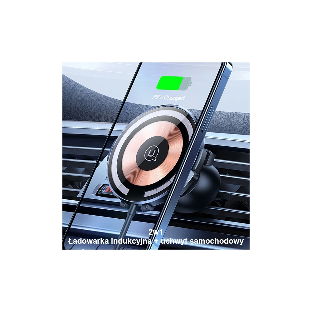 Uchwyt samochodowy z ładowarką bezprzewodową USAMS US-CD164 15W 2w1 Magnetic Air Vent transparent