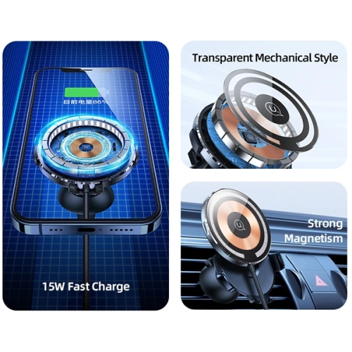 Kup Upevnění do auta s bezdrátovou nabíječkou USAMS US-CD164 15W 2w1 Magnetic Air Vent transparentní - USA879 - {ean13} - Sklep Home Screen