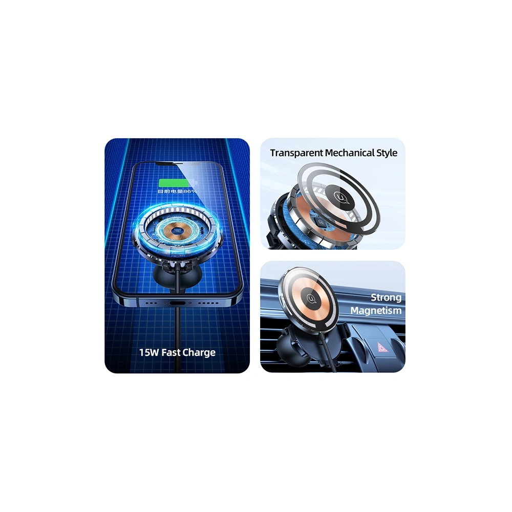 Uchwyt samochodowy z ładowarką bezprzewodową USAMS US-CD164 15W 2w1 Magnetic Air Vent transparent