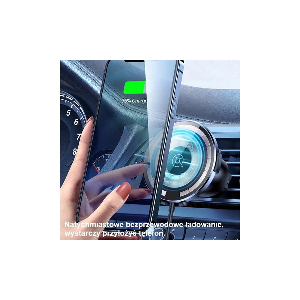 Uchwyt samochodowy z ładowarką bezprzewodową USAMS US-CD164 15W 2w1 Magnetic Air Vent transparent