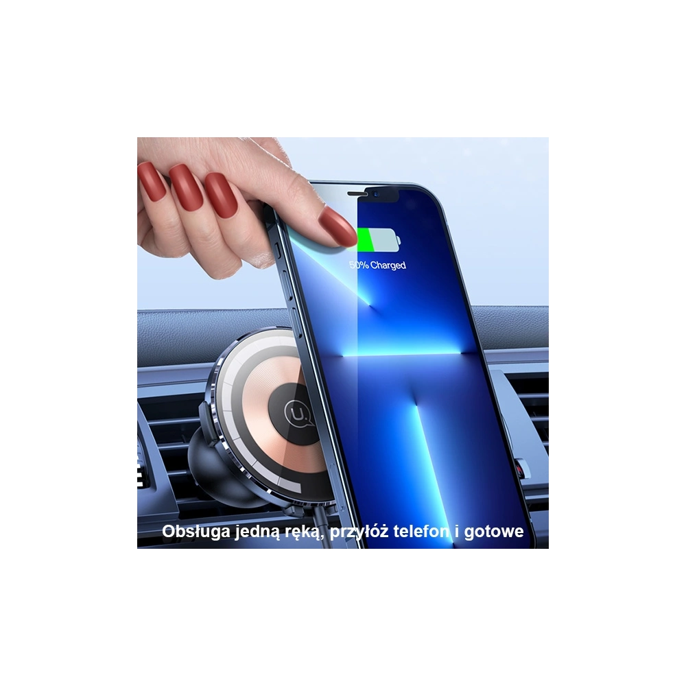 Uchwyt samochodowy z ładowarką bezprzewodową USAMS US-CD164 15W 2w1 Magnetic Air Vent transparent