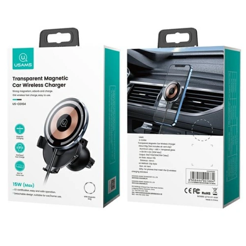 Kup Upevnění do auta s bezdrátovou nabíječkou USAMS US-CD164 15W 2w1 Magnetic Air Vent transparentní - USA879 - {ean13} - Sklep Home Screen