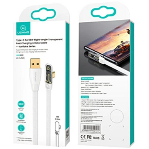 Kup Úhlový kabel USAMS USB-A/USB-C PD 6A 66W Iceflake Series 1,2m bílý SJ585USB02 (US-SJ585) - USA888 - {ean13} - Sklep Home Screen