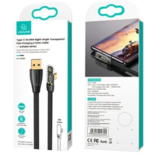 Kup Kabel úhlový USAMS USB-A/USB-C PD 6A 66W Iceflake Series 1,2m černý SJ585USB01 (US-SJ585) - USA889 - {ean13} - Sklep Home Screen