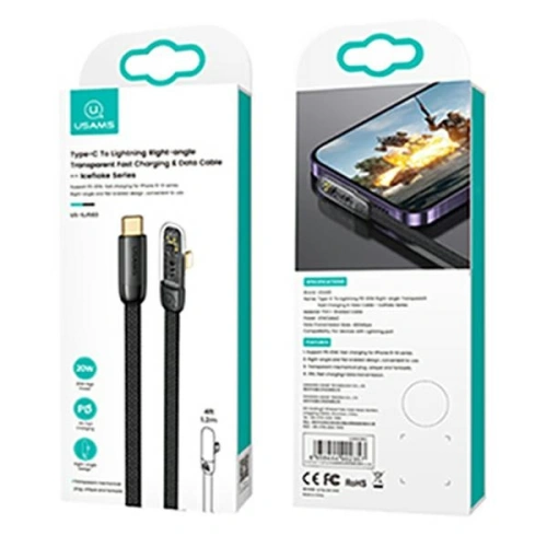 Kup Kabel kątowy USAMS USB-C/Lightning PD 20W Iceflake Series 1,2m czarny SJ583USB01 (US-SJ583) - USA891 - {ean13} - Sklep Home Screen
