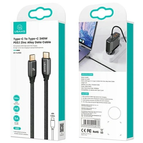 Kup Kabel USAMS U82 USB-C - USB-C 1.2m 240W PD 3.1 Fast Charging czarny/black SJ580USB01 (US-SJ580) - USA898 - {ean13} - Sklep Home Screen