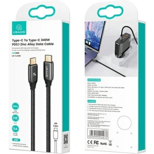 Cablul USAMS U82 USB-C - USB-C 2m 240W PD 3.1 împletit negru SJ581USB01 (US-SJ581)