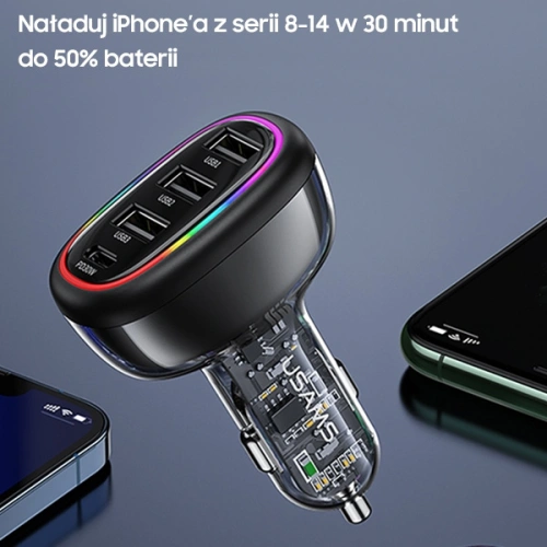 Kup Ładowarka Samochowoa USAMS 1xUSB-C 3xUSB-A C34 48W 3A+C PD czarna CC170CC01 (US-CC170) - USA900 - {ean13} - Sklep Home Screen