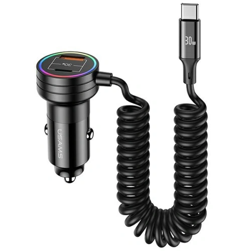 Kup USAMS 2xUSB-C 1xUSB-A C33 60W fekete autós töltő rugós kábellel CC167CC01 (US-CC167) - USA901 - {ean13} - Sklep Home Screen