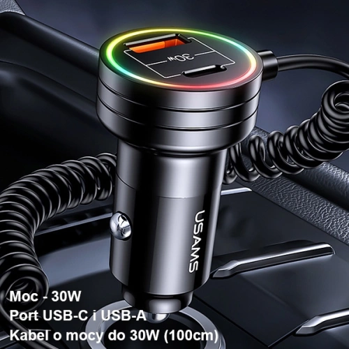 Kup USAMS 2xUSB-C 1xUSB-A C33 60W fekete autós töltő rugós kábellel CC167CC01 (US-CC167) - USA901 - {ean13} - Sklep Home Screen