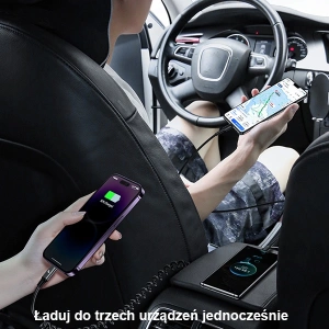 Ładowarka Samochodowa z kablem sprężynowym USAMS 2xUSB-C 1xUSB-A C33 60W czarna CC167CC01 (US-CC167)