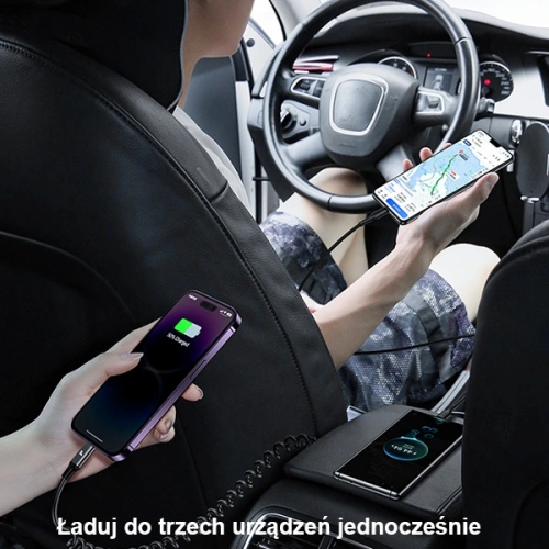 Kup USAMS 2xUSB-C 1xUSB-A C33 60W fekete autós töltő rugós kábellel CC167CC01 (US-CC167) - USA901 - {ean13} - Sklep Home Screen