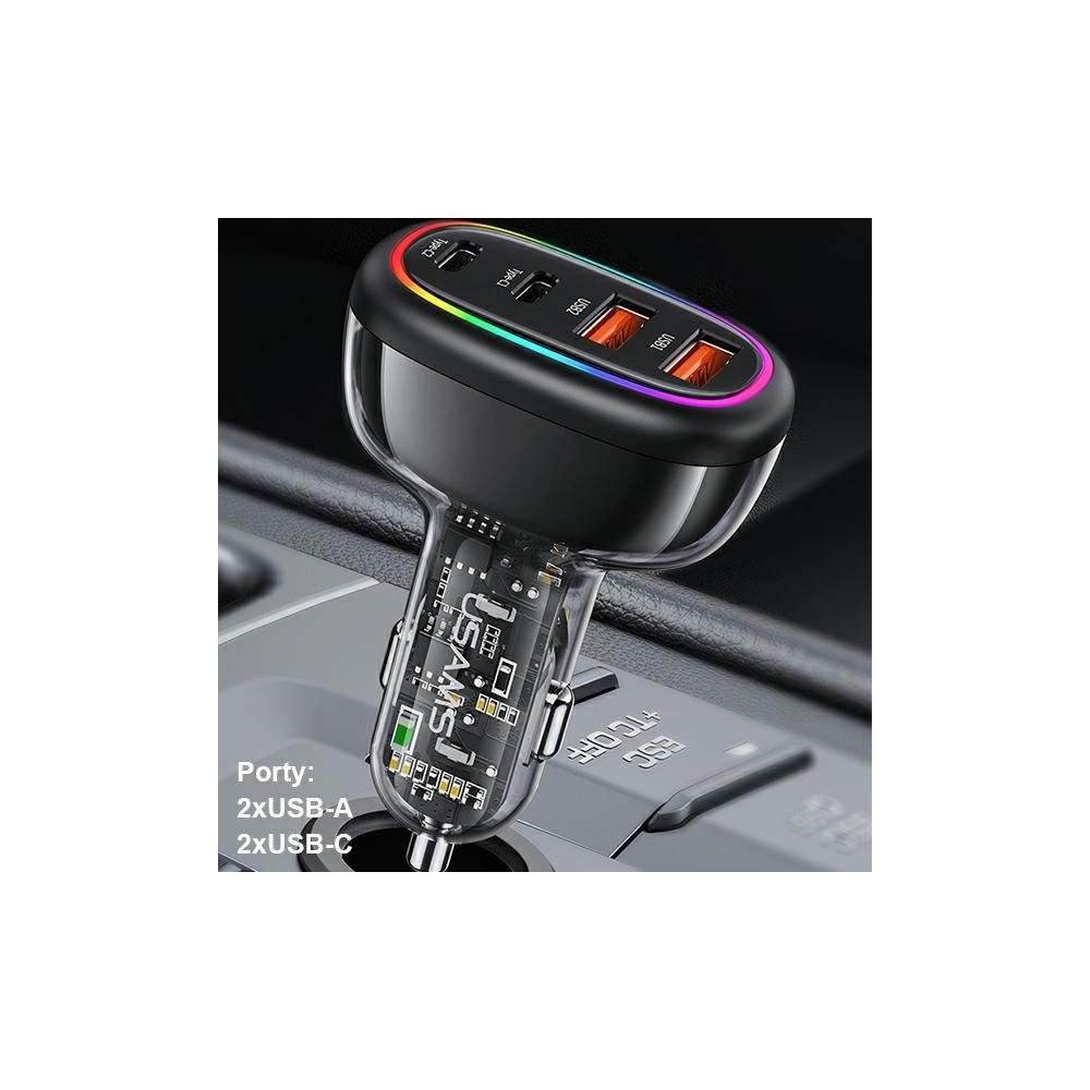 Ładowarka Samochodowa USAMS 2xUSB-C 2xUSB-A C34 120W czarna CC169CC02 (US-CC169)