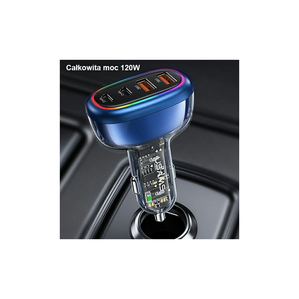 Ładowarka Samochodowa USAMS 2xUSB-C 2xUSB-A C34 120W czarna CC169CC02 (US-CC169)