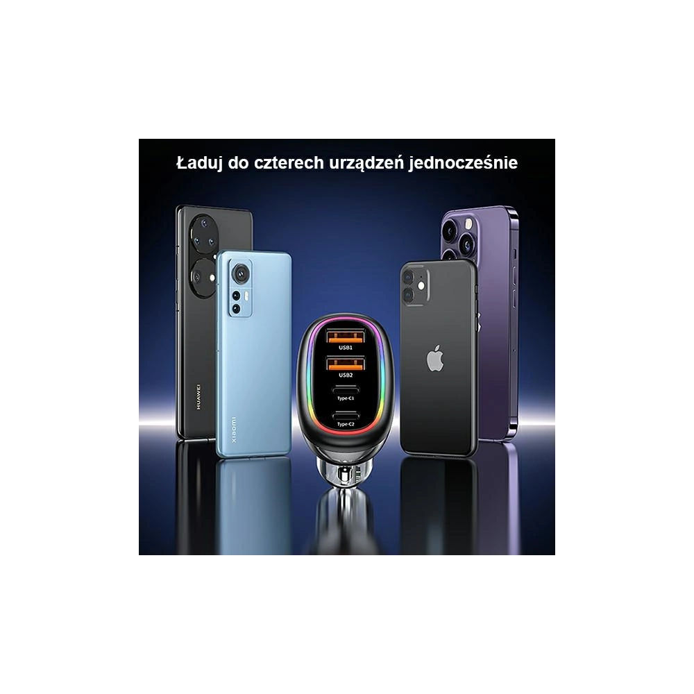 Ładowarka Samochodowa USAMS 2xUSB-C 2xUSB-A C34 120W czarna CC169CC02 (US-CC169)